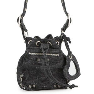 Balenciaga Shoulder Bag Le Cagole XS Denim Black Mirror